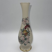 Lenox Serenade 24k Gold Trim 8.5" H Ivory Bud Vase Bird Flower Pomegranate USA - £14.84 GBP