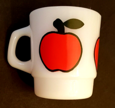 Fire King Coffee Mug Stackable Red Apple Milk Glass Cup VTG Fruit Anchor Hocking - £15.52 GBP