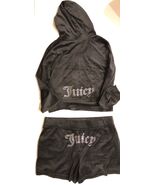 Juicy Couture Bling Velour Long Sleeve Hoodie &amp; Shorts Set Liquorice Bla... - $1,274.15 MXN