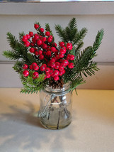 Artificial Red Berry w/ Greenery Arrangement Preserves Glass Jar (NWOT) - £23.77 GBP