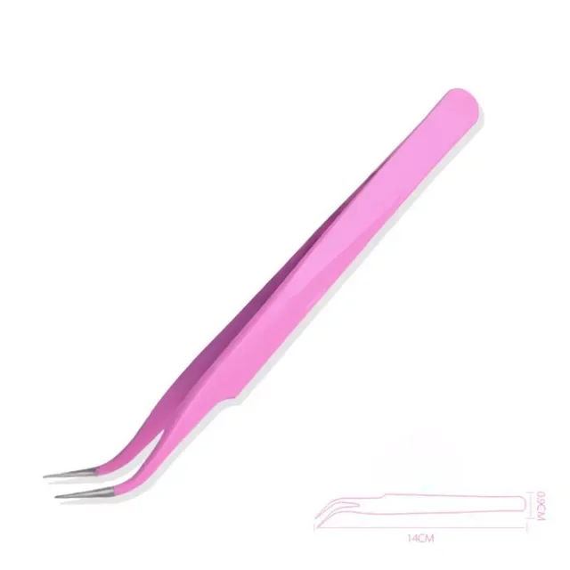 Hot Sale New Stainless Steel Pink Straight / Bend Tweezer For Eyelash Extensions - £37.47 GBP