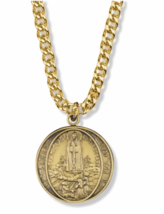 Pewter Gold Plated Round Our Lady Fatima Medal Necklace And Chain - $29.99