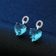 4.20Ct Simulated Topaz Diamond Women Stud Earrings 14K White Gold Plated Silver - £67.24 GBP