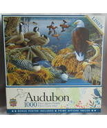 Master Pieces 1000 piece Linen Jigsaw Puzzle Audubon LAKE LIFE eagle bir... - £27.30 GBP