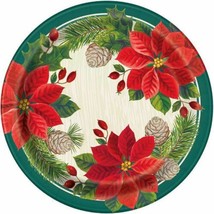 Red Green Poinsettia Christmas 8 Ct Paper 9&quot; Luncheon Plates - £3.40 GBP