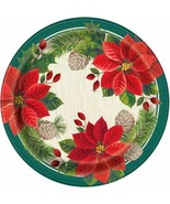 Red Green Poinsettia Christmas 8 Ct Paper 9&quot; Luncheon Plates - £3.50 GBP