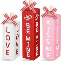 Geetery Valentine&#39;s Day Wood Table Block Decoration Valentines Tiered Tray Decor - £19.29 GBP