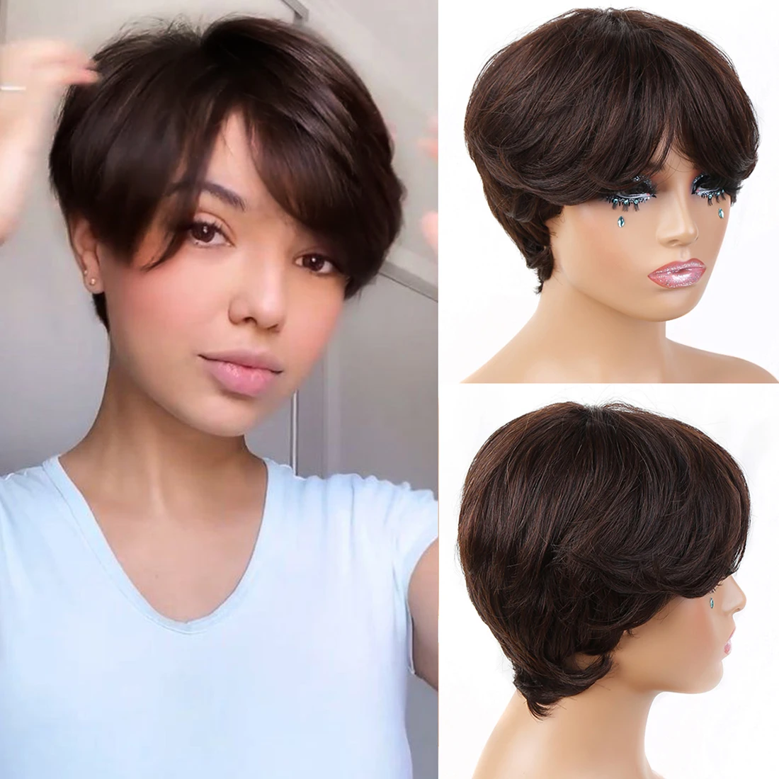 Pixie cut wig for black women short human hair pixie cut wigs none lace front wig thumb200