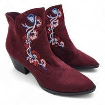 Carlos Santana Layne Plum Suede Embroidered Western Boho Bootie Boots Women Sz 9 - £28.76 GBP