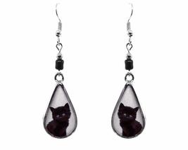 Cat Face Animal Graphic Teardrop Metal Dangle Earrings - Womens Fashion Handmade - £11.23 GBP