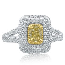 1.12 CT Coussin Naturel Déguisement Lumière Jaune Bague Diamant 18k or Blanc - £2,231.45 GBP