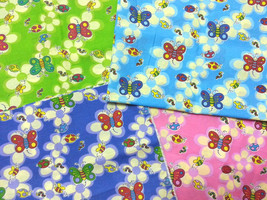 LOT 1 set 4pcs fat quarter 4 colors Butterfly Caterpillar Quilting Fabric - $24.75