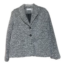 Alfred Dunner Womens Black Gray Sequin Textured Fuzzy Blazer Jacket Petite 12P - £11.77 GBP