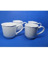 Pottery Barn Outlet Set Of 4 White Scalloped Rim Beaded Cups Mugs 4&quot;H X 4&quot;W - £23.23 GBP
