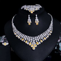 4pcs Yellow Cubic Zirconia Fringe Dangle Drop Large Necklace Luxurious Wedding B - £73.15 GBP