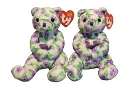 Set of 2 TY Beanie Baby CORSAGE the Bear 7&quot; Stuffed Animal Toy - £11.07 GBP