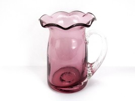 Cranberry Glass by Pilgrim, Cream Pitcher, Ruffled Rim, Open Pontil Scar, 1973 - £23.02 GBP