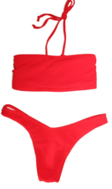 Zaful Size S (4) Red Strapless Ribbed Lace Up High Cut Two Piece Bandeau Bikini - £6.78 GBP