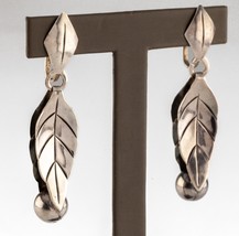 Vintage Taxco Mexico Earrings Signed J Flores in Sterling Leaf &amp; Bead De... - $118.70