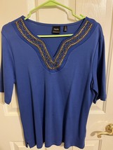 Rafaella Blue Short Sleeve Top with Embroidery - $8.00