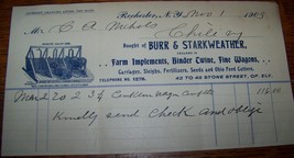 1903 Burr Starkweather Farm Implement Carriage Wagon Billhead Rochester Chili Ny - £9.48 GBP