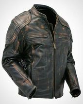 Mens Biker Leather Jacket Slim Fit Men Motorcycle Real Lambskin Coat - £133.71 GBP