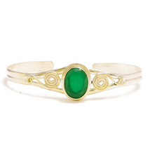 Green Onyx Oval Cut Gemstone 925 Silver Handmade Open Cuff Bangle Green Bracelet - £10.47 GBP