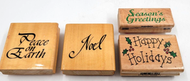 Christmas Greetings Noel Happy Holidays Rubber Ink Stamp Card Crafting Lot of 4  - £7.82 GBP