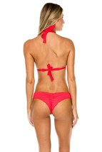 Luli Fama Swimwear Rojo &#39;triana&#39; Drawstring Ruched Brazilian Bikini Bottom (Xs) - £68.74 GBP