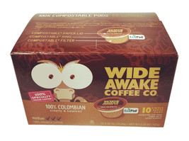 Wide Awake Coffee Pods 10-Pk 100% Colombian Creamy Balanced, K Single Cup Brewer - £10.87 GBP