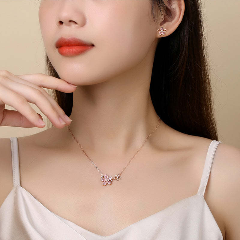 925 Silver Pink Sakura CZ Diamond Necklace Item image 2