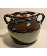 DARK BROWN BEAN POT WITH LID &amp; HANDLES VINTAGE - $20.00