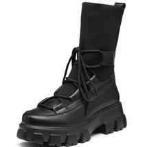 ADBOOV Genuine Leather Sock Boots Boots Women Big Size 43 44 Fashion Platform Lo - £61.53 GBP