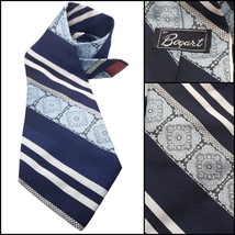 Belk Bogart 70&#39;s Tie Navy Blue Paisley Stripe Wide Kipper Tie 54x4.5&quot; Retro - £17.90 GBP
