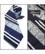 Belk Bogart 70&#39;s Tie Navy Blue Paisley Stripe Wide Kipper Tie 54x4.5&quot; Retro - £17.64 GBP