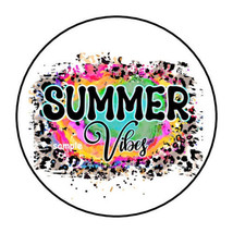 30 SUMMER VIBES ENVELOPE SEALS LABELS STICKERS 1.5&quot; ROUND TIE DYE LEAPORD - £5.98 GBP