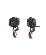 2Ct Round Cut CZ Black Diamond Rose Shape Stud Earrings 14K Black Gold F... - £70.60 GBP