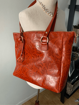 Ladies Valentina Brown Embossed Leather Handbag Handmade in Italy - $74.25