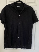 Bode Black Tile Lace Button Up Cotton Blend Shirt Small Medium - $369.00