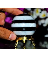 164g-48mm Reiki Healing Black &amp; White Banded Gemstone Sphere Ball  Golde... - $1,815.48 MXN