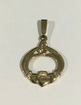 14k Yellow Gold Irish Claddagh Pendant Charm - £78.85 GBP