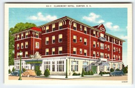 Claremont Hotel Old Cars Sumter South Carolina Linen Postcard SC Vintage Unused - £9.13 GBP