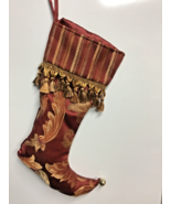 Christmas Stocking W3433A burgundy gold leaf - $41.99