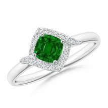 ANGARA 5mm Natural Emerald and Diamond Halo Promise Ring in Sterling Silver - £342.31 GBP+