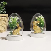 2 Packs Easter Tabletop Ornaments 5.7&quot; H Golden Resin Bunny with Flower String L - £23.45 GBP