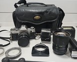 Canon Film Camera AE-1 Program 35mm SLR With 3 Lens Kit Case And Flash - £152.50 GBP