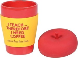 Teacher Apple Mug with Lid Our Name is Mud  12 oz Red Yellow Stoneware Silicone image 2