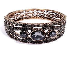 Rhinestone Bangle Bracelet, Turkish Belly Dance Jewelry, Arabic Cuff Bracelet - £27.48 GBP