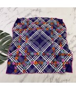 Womens Vintage 70s Floral Silk Scarf Purple Pink Plaid Large Sweet Mod - $22.76