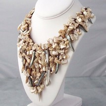 Handmade Bent Mother of Pearl Waterfall Bib Necklace - £12.80 GBP